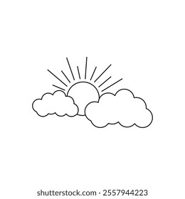  Premium vector illustration One line sun with cloud sketch on white background 