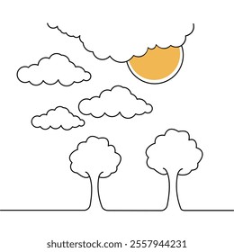  Premium vector illustration One line sun with cloud sketch on white background 