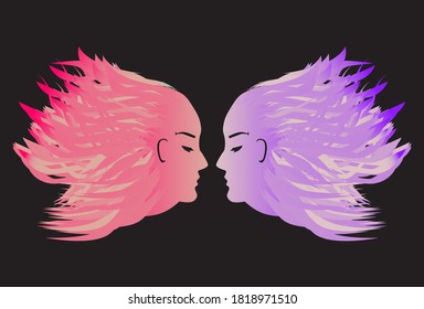 premium vector illustration of two lion faces facing each other