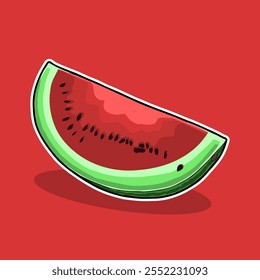 Premium vector Illustration of Watermelon Slice Against Red Background