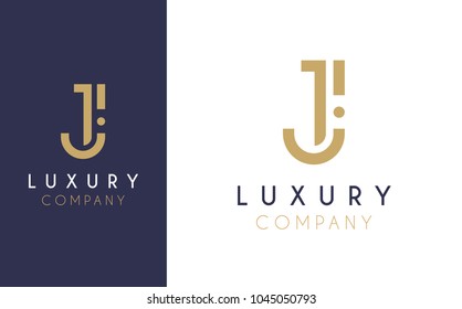 Premium Vector J Logo in two color variations. Beautiful Logotype design for luxury company branding. Elegant identity design in blue and gold. 