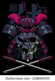 Premium vector Japanese oni mask samurai with katana-futuristic illustration design for t-shirt 