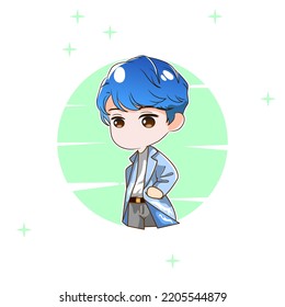 Premium Vector L Chibi Cartoon Cute Anime With Blue Hair Costum Design Korean Style. Doctor Style.