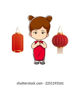 Premium vector l chinese cute girl vector illustration