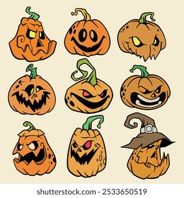 premium vector l collection pumpkin head cartoon halloween funny 