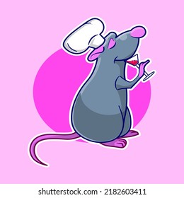 Premium vector l cute ratatouille rat drinking. mascot design, logo design