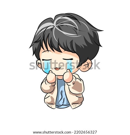 Premium vector l draw chibi korean siip emot cry, cute boy expresi. mascot sticker Imagine de stoc © 