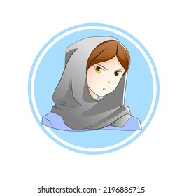 Premium vector l image of a cute woman hijab anime character being cranky. stickers,
