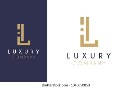 Premium Vector L Logo in two color variations. Beautiful Logotype design for luxury company branding. Elegant identity design in blue and gold. 