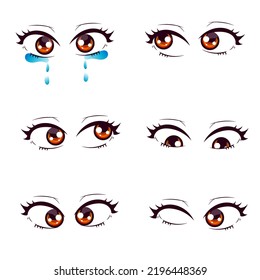 Premium vector l Set of cartoon anime style expressions. Eyes, mouth, eyebrows are different. Contour drawing for manga. Hand drawn vector illustration isolated on a white background