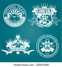 premium vector label for scuba diving club and underwater swimming