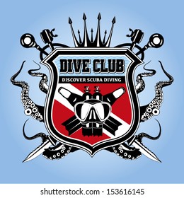 premium vector label for scuba diving club and underwater swimming with elements logo