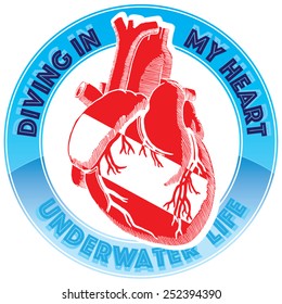 premium vector label for scuba diving in heart for t-shirt print design