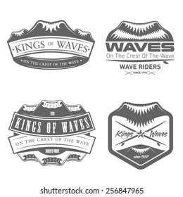 premium vector label for waves sports surfing, swimming, diving, kiting, yachting