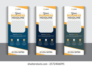 Premium vector large size creative Business roll up banner template set, flag-banner design, with 3 color variation
