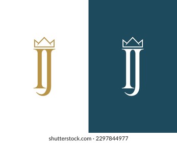 Logotipo de carta vectorial premium IJ con vector de la Corona, diseño de logotipos hermosos para marca de empresa de lujo. Elegante diseño identitario de color dorado.