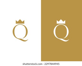 Premium Vector Letter Q Logo with Crown Vector, Beautiful Logotype design for luxury company branding. Elegant identity design in gold color.