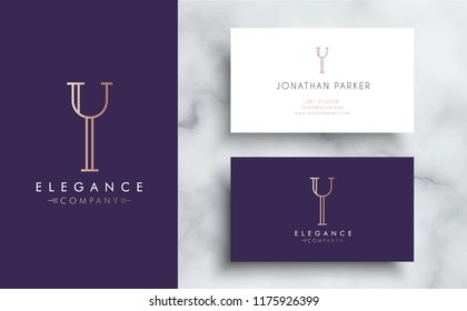Premium vector letter Y logo with business card tamplate. Luxury brand identity for your company. Elegant corporate design on marble background .