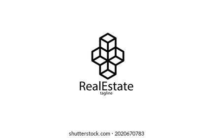 Premium-Vektorlogo 3D-Logo für Monoline-Gebäude, Design minimalistisch