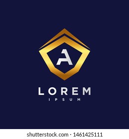 Premium Vector A Logo. Beautiful Logotype design for luxury company branding. Elegant identity design in blue and gold.
