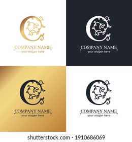 Premium Vector С logo. Monnogram, lettering. Delicate elegant floral pattern of roses. Personal logo or sign for branding an elite company. Vector design.