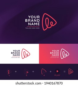 Premium Vector Logo in two color variations. Beautiful Logotype design for luxury company branding. Elegant identity design in purple and pink. Play symbol, play icon, guitar picks shape band logo