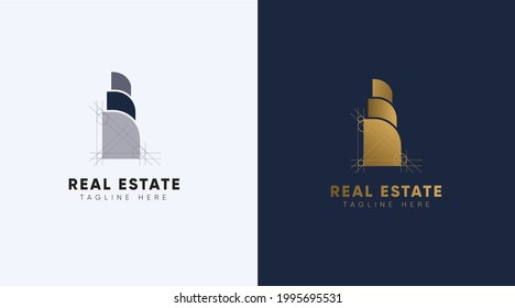 Premium Vector Logo in two color variations. Beautiful Logotype design for luxury company branding. Elegant identity design in blue and gold.