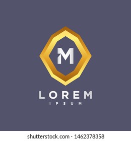 Premium Vector M Logo. Beautiful Logotype design for luxury company branding. Elegant identity design in grey and gold.