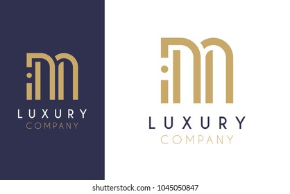 Logo Premium Vector M em duas variações de cor. Design bonito Logotipo para marca de empresa de luxo. Design de identidade elegante em azul e dourado.