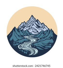 Vector premium, ilustración simétrica minimalista del logo de las montañas