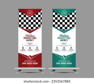 Premium Vector Modern Roll Up Banner Template oder Corporate Pull-up Banner Design für Unternehmen.