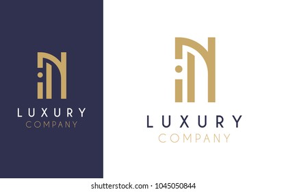 Premium Vector N Logo in two color variations. Beautiful Logotype design for luxury company branding. Elegant identity design in blue and gold. 