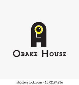 Premium Vector O and H Logo in black color for Haunted House or Obake House logo. Beautiful Logotype design for luxury company branding. Elegant identity design in black and yellow.