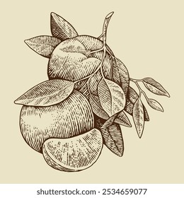 premium vector I orange citrus engraving drawing vintage linocut 