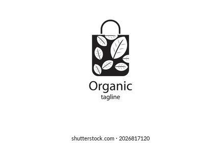 Diseño del logotipo de la bolsa orgánica del vector premium