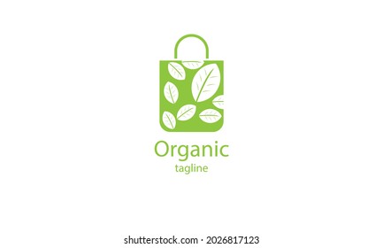 Diseño del logotipo de la bolsa orgánica del vector premium