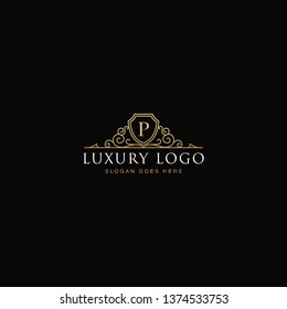 Premium vector P logo in white & gold. beautiful logotype design for luxury company branding. Elegant identity design in white and gold. - Vector
