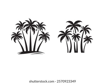 A premium vector palm tree silhouette featuring elegant, detailed designs perfect for tropical-themed projects vector black and white design logo type.