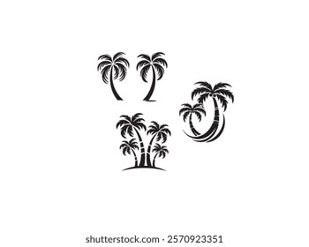 A premium vector palm tree silhouette featuring elegant, detailed designs perfect for tropical-themed projects vector black and white design logo type.