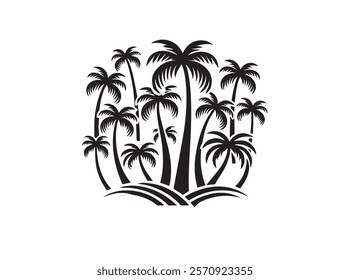 A premium vector palm tree silhouette featuring elegant, detailed designs perfect for tropical-themed projects vector black and white design logo type.