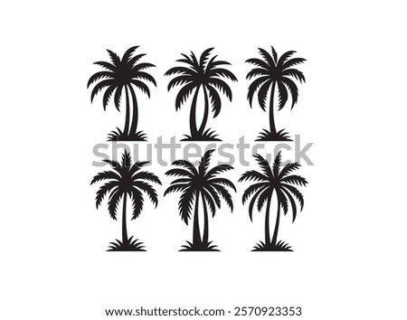 A premium vector palm tree silhouette featuring elegant, detailed designs perfect for tropical-themed projects vector black and white design logo type.