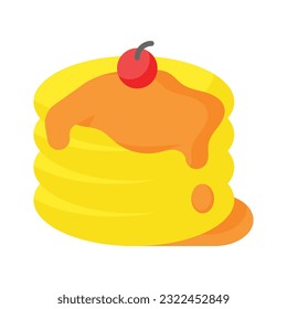 Premium vector of pancake with melted butter and cherry on top