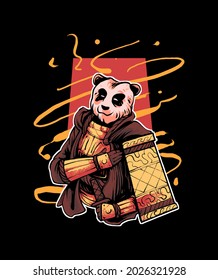 ilustración premium vector panda samurai, en un estilo de caricatura moderno, perfecto para camisetas o productos de impresión 