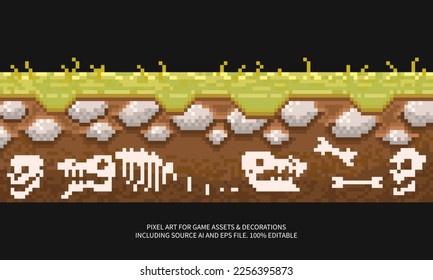 Premium vector pixel art wide ground and landscape for game assets and decoration