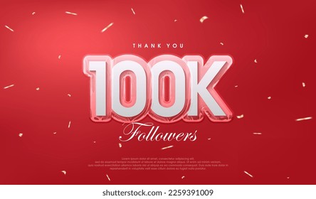 Premium vector for poster, banner, celebration greeting.Red background for 100k followers celebration.