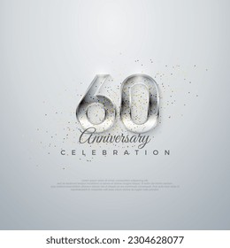 Premium Vektor für Poster, Banner, Fest Gruß.Silver elegante Nummer 60. auf glänzendem weißem Hintergrund.