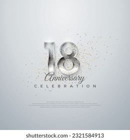 Premium vector for poster, banner, celebration greeting.Silver elegant number 18th. on a glossy white background.