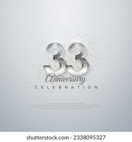 Vector premium para afiches, banner, saludo de celebración.Plata elegante número 33. sobre un fondo blanco brillante.
