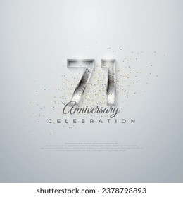 Vector premium para afiches, banner, saludo de celebración. Elegante número 71 plateado. sobre un fondo blanco brillante.