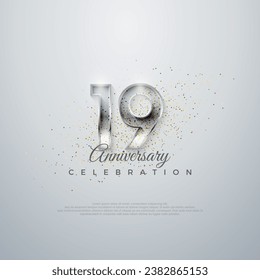 Vector premium para afiches, banner, saludo de celebración. Elegante número 19 plateado. sobre un fondo blanco brillante.